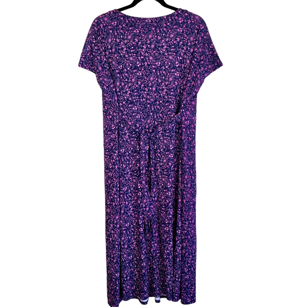 J. Jill Versatile V-Neck Dress A-Line Button Front Paisley Pink Midi Tie - Picture 14 of 16